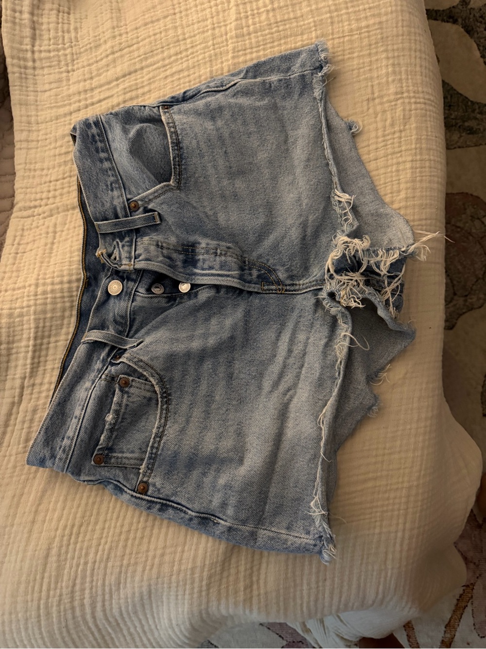 Levi's Light Blue Distressed High-Rise Denim Shorts